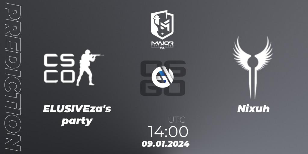 ELUSIVEza's party vs Nixuh: Match Prediction. 09.01.2024 at 14:00, Counter-Strike (CS2), PGL CS2 Major Copenhagen 2024 South Africa RMR Open Qualifier