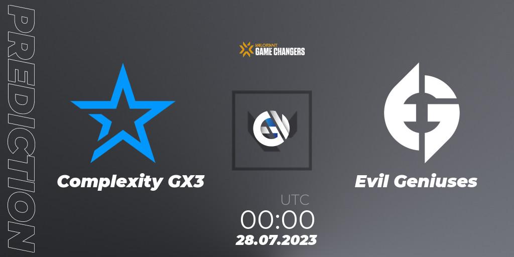 Complexity GX3 vs Evil Geniuses: Match Prediction. 28.07.23, VALORANT, VCT 2023: Game Changers North America Series S2