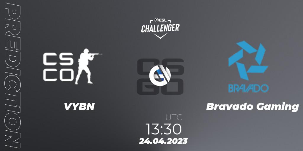 VYBN vs Bravado Gaming: Match Prediction. 24.04.2023 at 13:30, Counter-Strike (CS2), ESL Challenger Katowice 2023: South African Qualifier