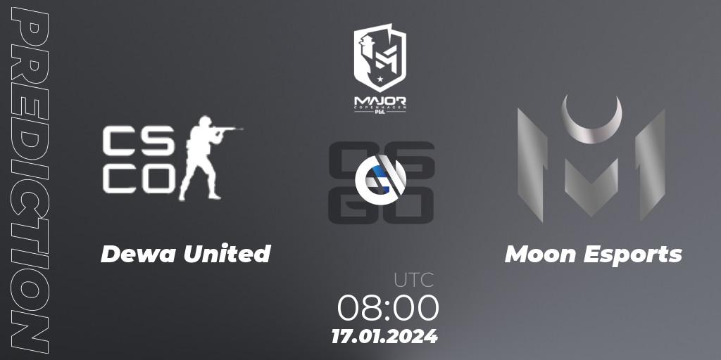 DEWA United vs Moon Esports: Match Prediction. 17.01.2024 at 08:00, Counter-Strike (CS2), PGL CS2 Major Copenhagen 2024 Asia RMR Open Qualifier