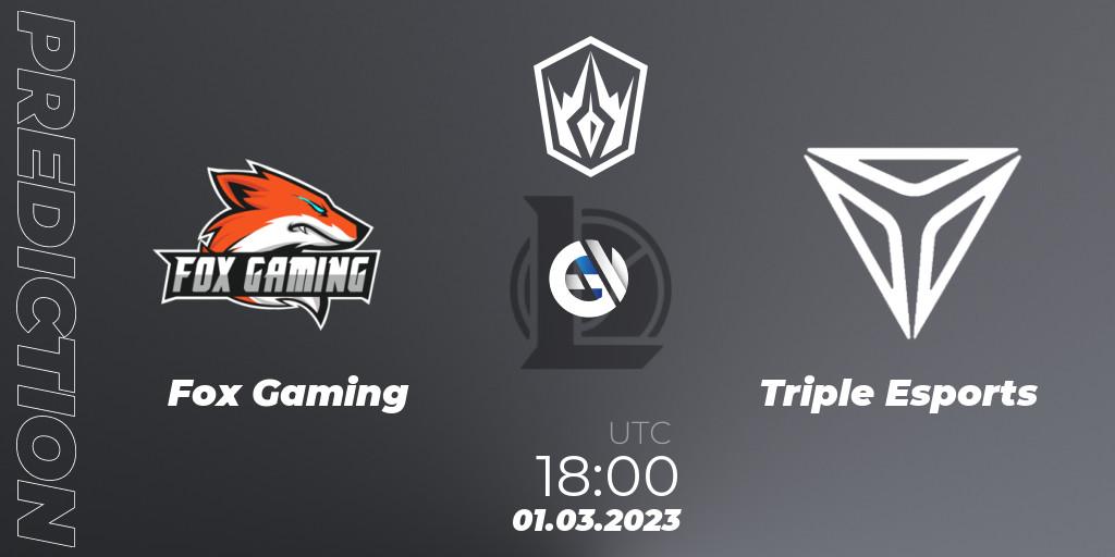 Fox Gaming vs Triple Esports: Match Prediction. 01.03.2023 at 18:30, LoL, Arabian League Spring 2023
