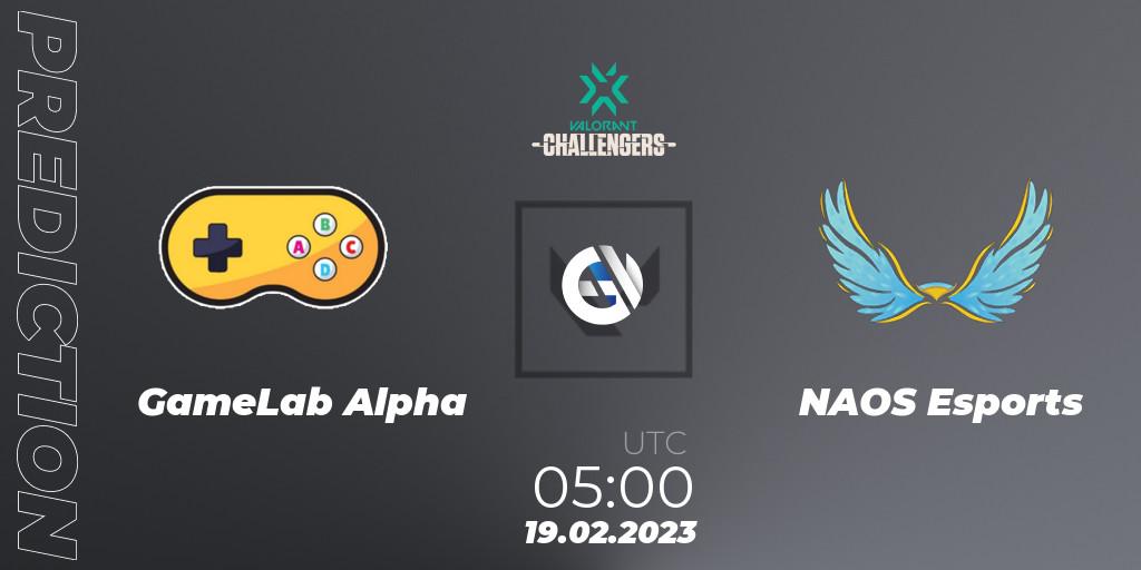 GameLab Alpha vs NAOS Esports: Match Prediction. 19.02.2023 at 05:00, VALORANT, VALORANT Challengers 2023: Philippines Split 1