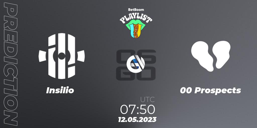 Insilio vs 00 Prospects: Match Prediction. 12.05.2023 at 07:50, Counter-Strike (CS2), BetBoom Playlist. Freedom
