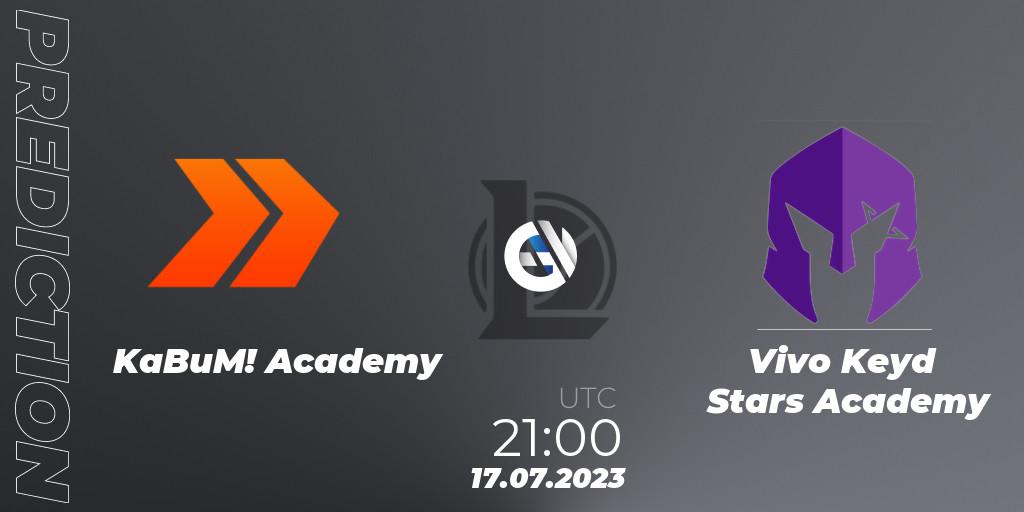 KaBuM! Academy vs Vivo Keyd Stars Academy: Match Prediction. 17.07.2023 at 21:00, LoL, CBLOL Academy Split 2 2023 - Group Stage