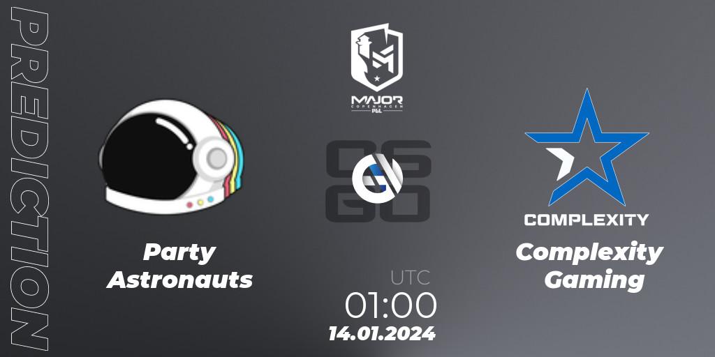 Party Astronauts vs Complexity Gaming: Match Prediction. 14.01.2024 at 01:15, Counter-Strike (CS2), PGL CS2 Major Copenhagen 2024 North America RMR Closed Qualifier