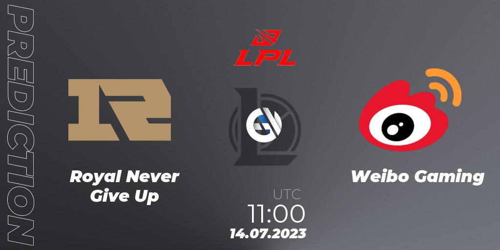 Royal Never Give Up vs Weibo Gaming: Match Prediction. 14.07.23, LoL, LPL Summer 2023 Regular Season