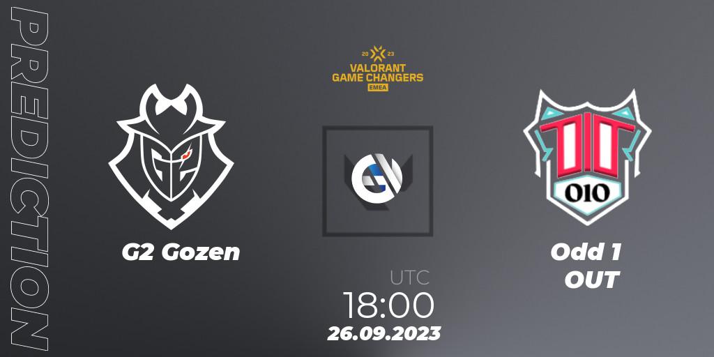 G2 Gozen vs Odd 1 OUT: Match Prediction. 26.09.2023 at 18:00, VALORANT, VCT 2023: Game Changers EMEA Stage 3 - Group Stage