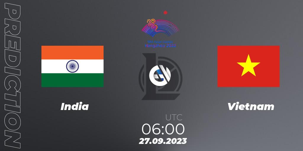 India vs Vietnam: Match Prediction. 27.09.2023 at 06:00, LoL, 2022 Asian Games