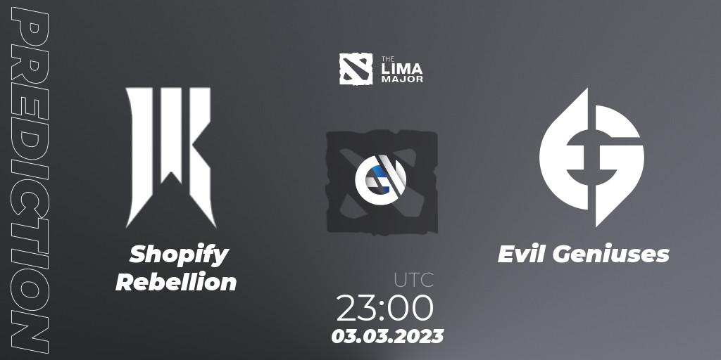 Shopify Rebellion vs Evil Geniuses: Match Prediction. 03.03.2023 at 23:37, Dota 2, The Lima Major 2023