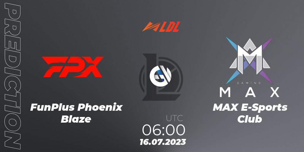FunPlus Phoenix Blaze vs MAX E-Sports Club: Match Prediction. 16.07.23, LoL, LDL 2023 - Regular Season - Stage 3