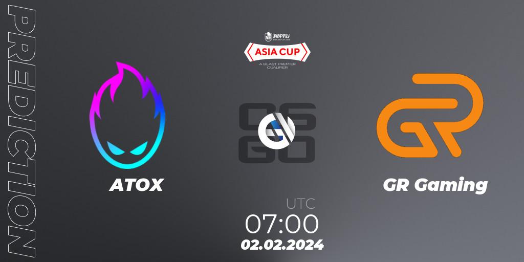 ATOX vs GR Gaming: Match Prediction. 02.02.2024 at 07:00, Counter-Strike (CS2), 5E Arena Asia Cup Spring 2024 - BLAST Premier Qualifier