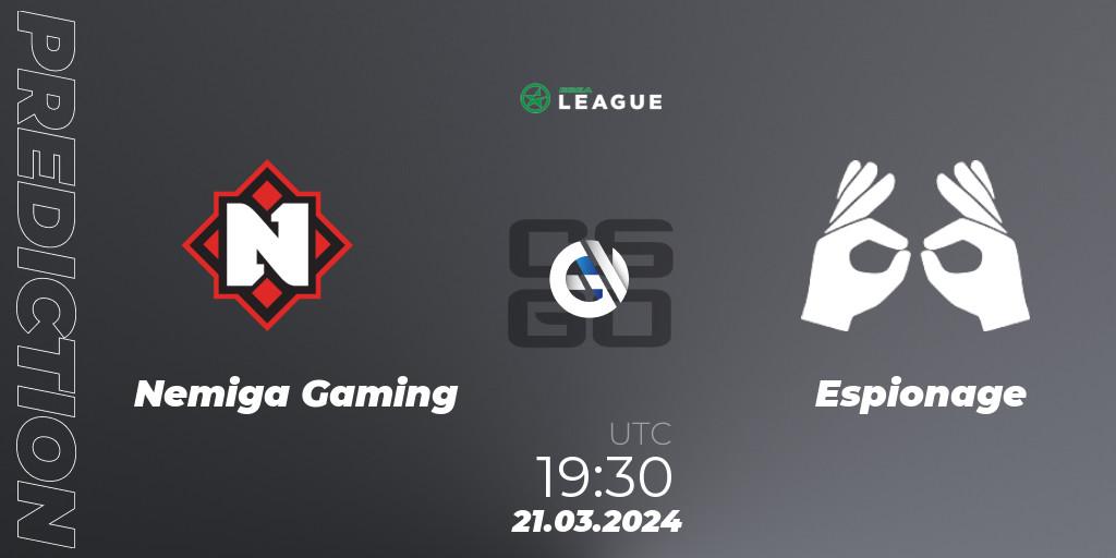 Nemiga Gaming vs Espionage: Match Prediction. 22.03.24, CS2 (CS:GO), ESEA Season 48: Advanced Division - Europe