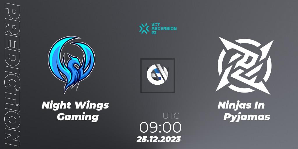 Night Wings Gaming vs Ninjas In Pyjamas: Match Prediction. 25.12.2023 at 09:00, VALORANT, VALORANT China Ascension 2023