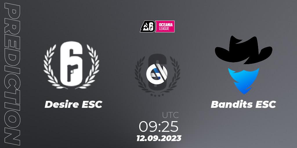 Desire ESC vs Bandits ESC: Match Prediction. 12.09.2023 at 09:25, Rainbow Six, Oceania League 2023 - Stage 2
