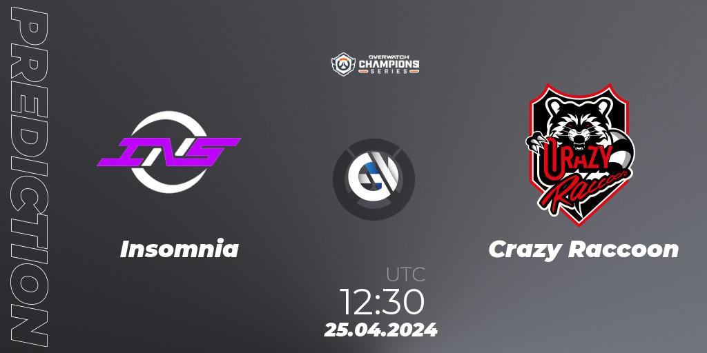Insomnia vs Crazy Raccoon: Match Prediction. 25.04.2024 at 11:00, Overwatch, Overwatch Champions Series 2024 - Asia Stage 1 Main Event