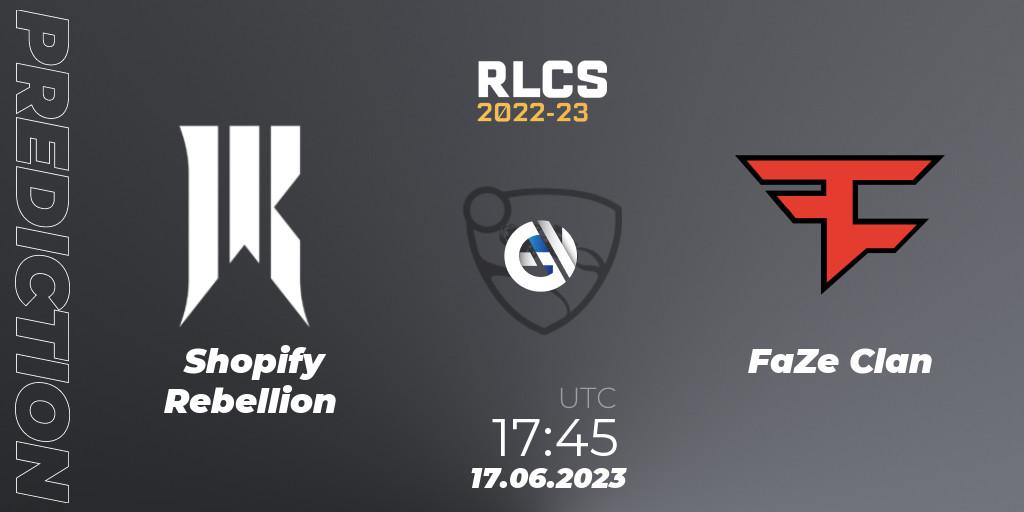 Shopify Rebellion vs FaZe Clan: Match Prediction. 17.06.2023 at 17:45, Rocket League, RLCS 2022-23 - Spring: North America Regional 3 - Spring Invitational