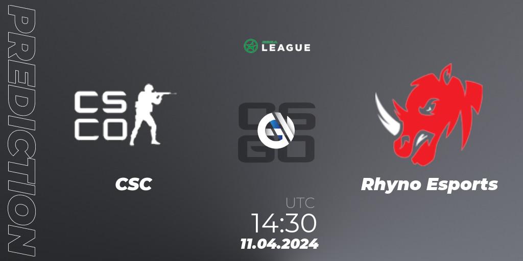CSC vs Rhyno Esports: Match Prediction. 11.04.2024 at 14:30, Counter-Strike (CS2), ESEA Season 49: Advanced Division - Europe