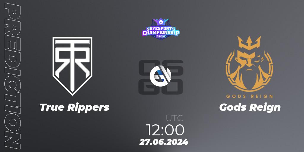 True Rippers vs Gods Reign: Match Prediction. 27.06.2024 at 12:35, Counter-Strike (CS2), Skyesports Championship 2024: Indian Qualifier