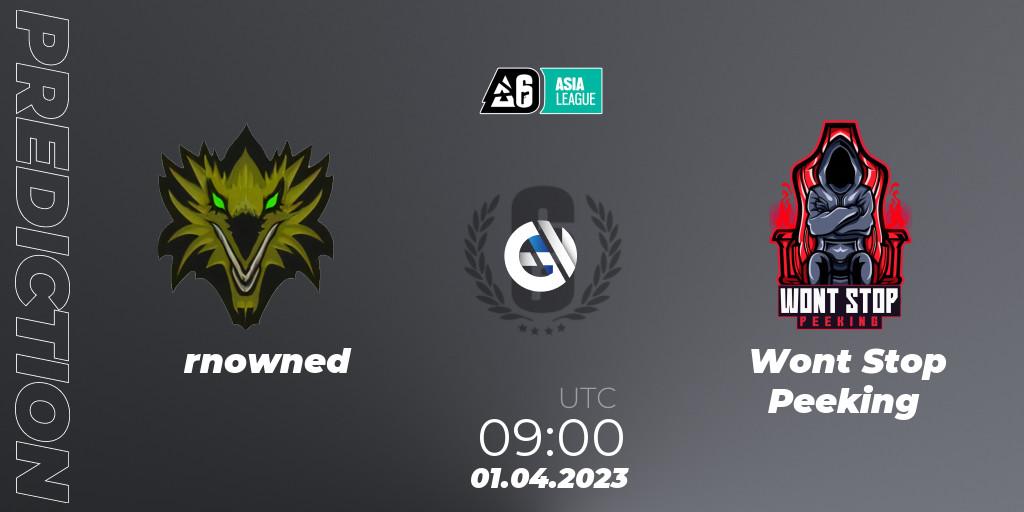 rnowned vs Wont Stop Peeking: Match Prediction. 01.04.2023 at 09:00, Rainbow Six, South Asia League 2023 - Stage 1