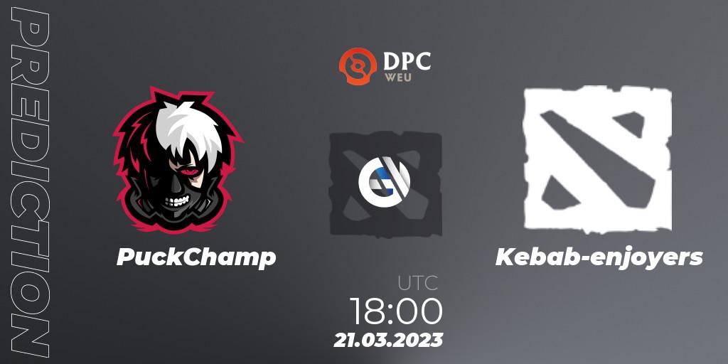 PuckChamp vs Kebab-enjoyers: Match Prediction. 21.03.2023 at 15:14, Dota 2, DPC 2023 Tour 2: WEU Closed Qualifier