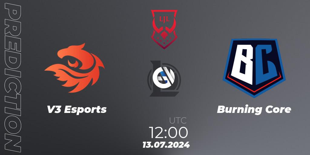 V3 Esports vs Burning Core: Match Prediction. 13.07.2024 at 12:00, LoL, LJL Summer 2024