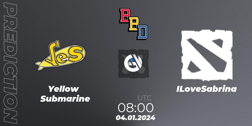 Yellow Submarine vs ILoveSabrina: Match Prediction. 04.01.2024 at 08:00, Dota 2, BetBoom Dacha Dubai 2024: EEU Open Qualifier #1