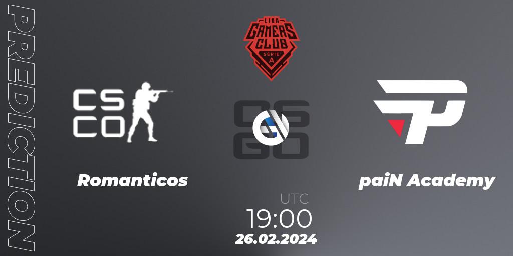 Romanticos vs paiN Academy: Match Prediction. 26.02.2024 at 19:00, Counter-Strike (CS2), Gamers Club Liga Série A: February 2024