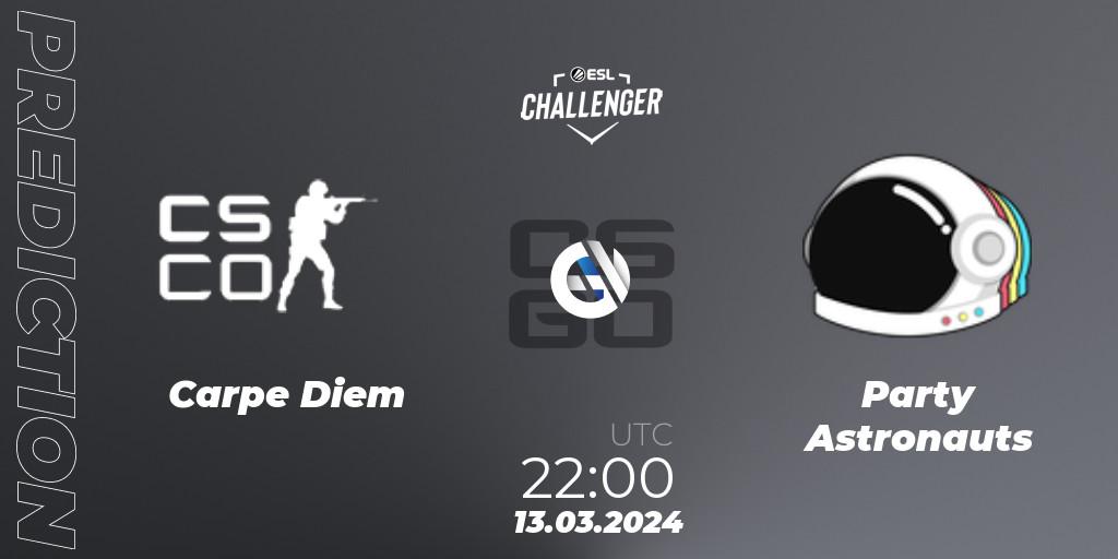 Carpe Diem vs Party Astronauts: Match Prediction. 13.03.2024 at 22:10, Counter-Strike (CS2), ESL Challenger #57: North American Open Qualifier