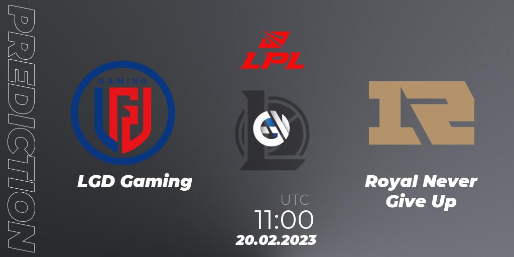 LGD Gaming vs Royal Never Give Up: Match Prediction. 20.02.2023 at 11:00, LoL, LPL Spring 2023 - Group Stage