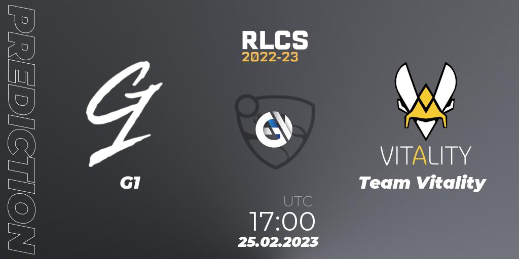 G1 vs Team Vitality: Match Prediction. 25.02.2023 at 17:00, Rocket League, RLCS 2022-23 - Winter: Europe Regional 3 - Winter Invitational
