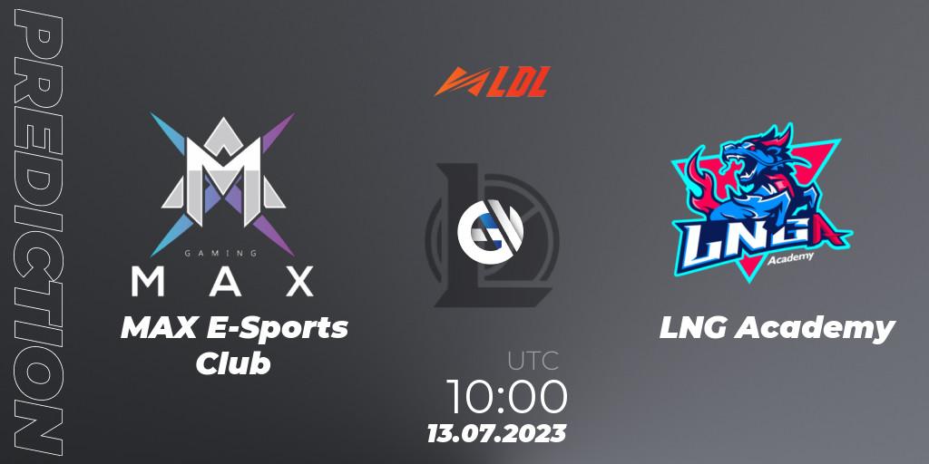 MAX E-Sports Club vs LNG Academy: Match Prediction. 13.07.2023 at 11:00, LoL, LDL 2023 - Regular Season - Stage 3