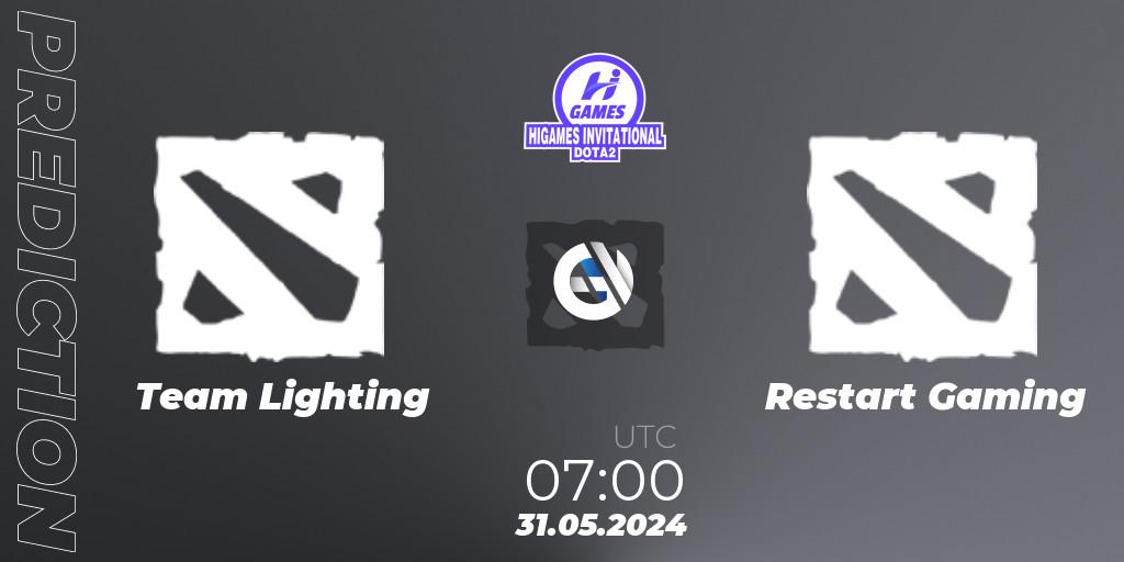 Team Lighting vs Restart Gaming: Match Prediction. 31.05.2024 at 06:00, Dota 2, HiGames Invitational