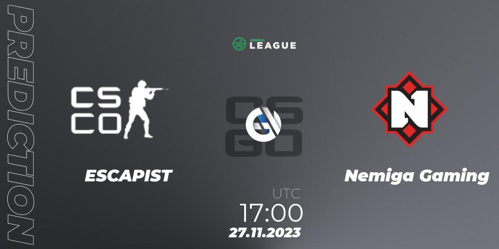 ESCAPIST vs Nemiga Gaming: Match Prediction. 27.11.2023 at 17:00, Counter-Strike (CS2), ESEA Season 47: Advanced Division - Europe