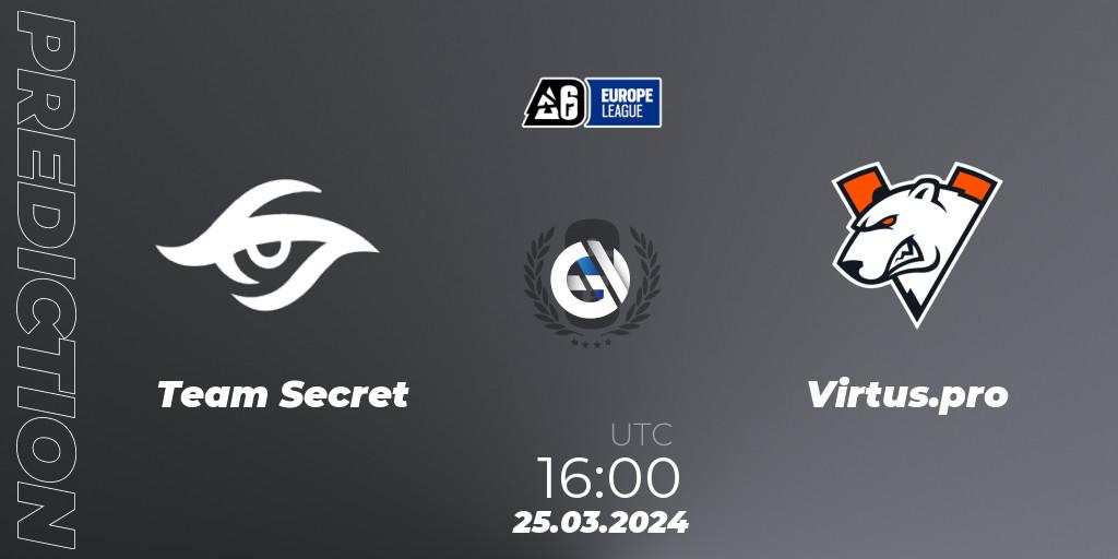 Team Secret vs Virtus.pro: Match Prediction. 25.03.24, Rainbow Six, Europe League 2024 - Stage 1