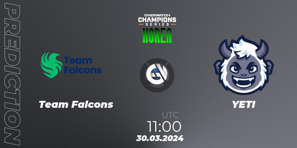 Team Falcons vs YETI: Match Prediction. 30.03.2024 at 11:00, Overwatch, Overwatch Champions Series 2024 - Stage 1 Korea