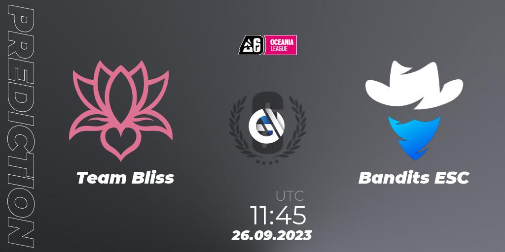 Team Bliss vs Bandits ESC: Match Prediction. 26.09.2023 at 11:45, Rainbow Six, Oceania League 2023 - Stage 2
