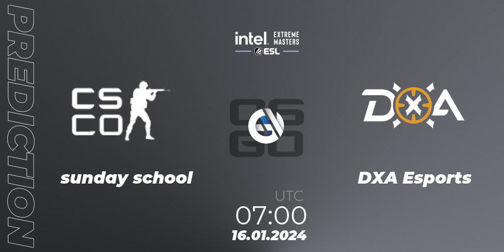 sunday school vs DXA Esports: Match Prediction. 16.01.24, CS2 (CS:GO), Intel Extreme Masters China 2024: Oceanic Open Qualifier #1