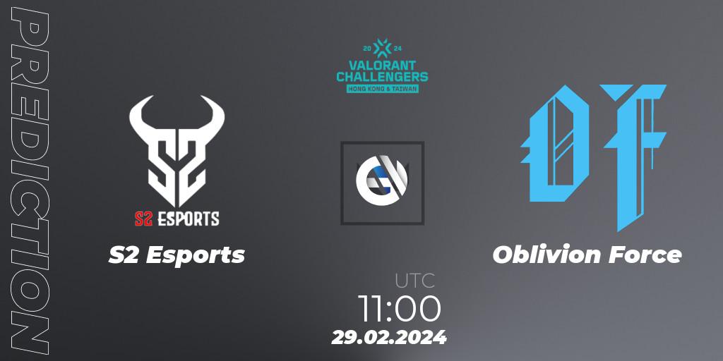 S2 Esports vs Oblivion Force: Match Prediction. 29.02.24, VALORANT, VALORANT Challengers Hong Kong and Taiwan 2024: Split 1