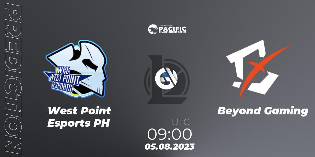 West Point Esports PH vs Beyond Gaming: Match Prediction. 06.08.2023 at 09:00, LoL, PACIFIC Championship series Group Stage