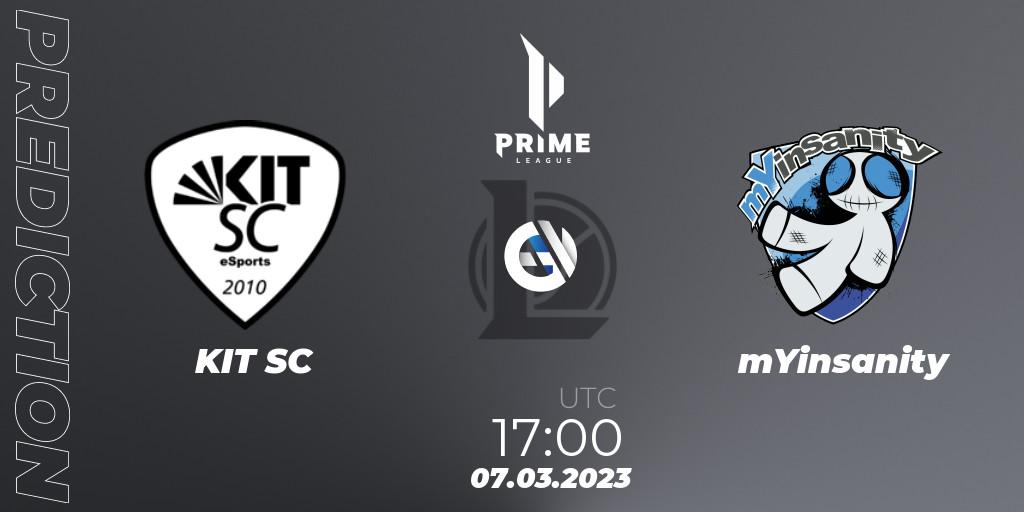 KIT SC vs mYinsanity: Match Prediction. 07.03.2023 at 17:00, LoL, Prime League 2nd Division Spring 2023 - Playoffs