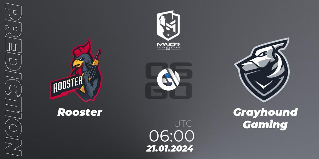 Rooster vs Grayhound Gaming: Match Prediction. 21.01.2024 at 06:00, Counter-Strike (CS2), PGL CS2 Major Copenhagen 2024 Oceania RMR Closed Qualifier