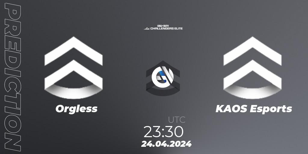 Orgless vs KAOS Esports: Match Prediction. 24.04.2024 at 23:30, Call of Duty, Call of Duty Challengers 2024 - Elite 2: NA
