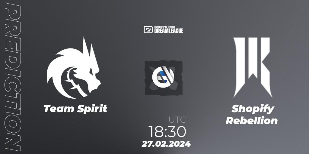 Team Spirit vs Shopify Rebellion: Match Prediction. 27.02.2024 at 18:25, Dota 2, DreamLeague Season 22