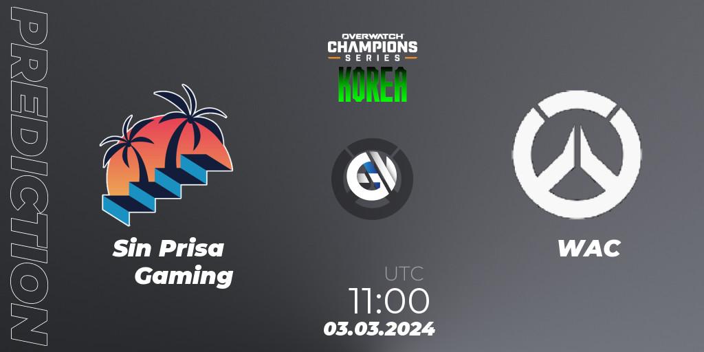 Sin Prisa Gaming vs WAC: Match Prediction. 03.03.2024 at 11:00, Overwatch, Overwatch Champions Series 2024 - Stage 1 Korea