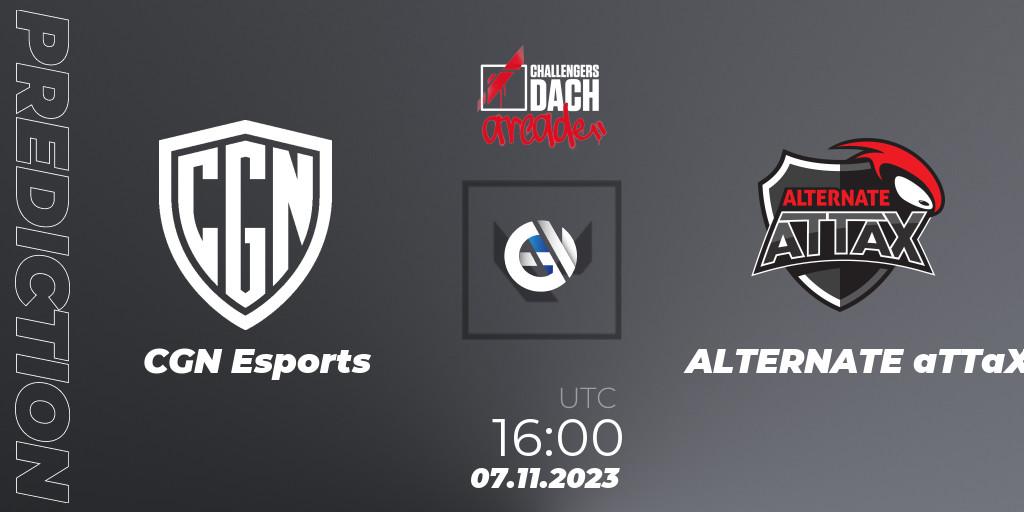 CGN Esports vs ALTERNATE aTTaX: Match Prediction. 07.11.2023 at 16:00, VALORANT, VALORANT Challengers 2023 DACH: Arcade