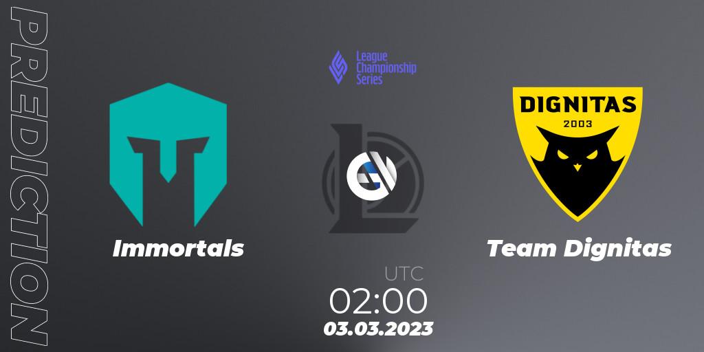 Immortals vs Team Dignitas: Match Prediction. 03.03.23, LoL, LCS Spring 2023 - Group Stage