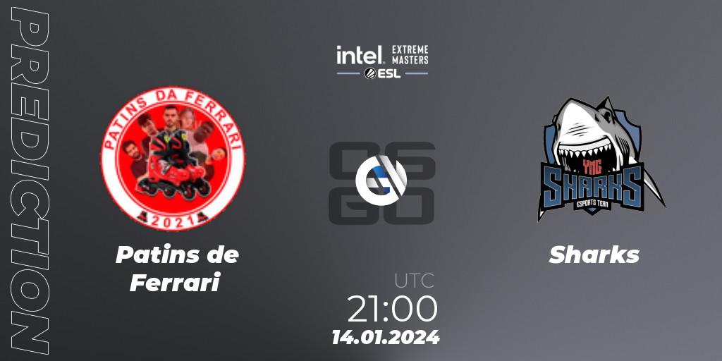 Patins de Ferrari vs Sharks: Match Prediction. 14.01.2024 at 21:25, Counter-Strike (CS2), Intel Extreme Masters China 2024: South American Open Qualifier #1