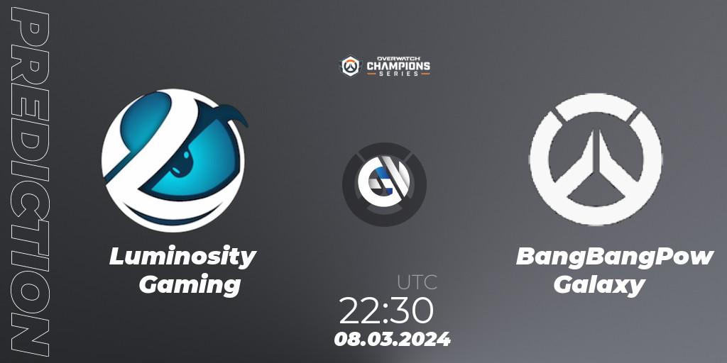 Luminosity Gaming vs BangBangPow Galaxy: Match Prediction. 08.03.2024 at 22:30, Overwatch, Overwatch Champions Series 2024 - North America Stage 1 Group Stage