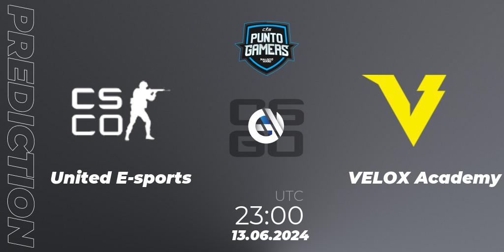 United E-sports vs VELOX Academy: Match Prediction. 13.06.2024 at 23:00, Counter-Strike (CS2), Punto Gamers Cup 2024