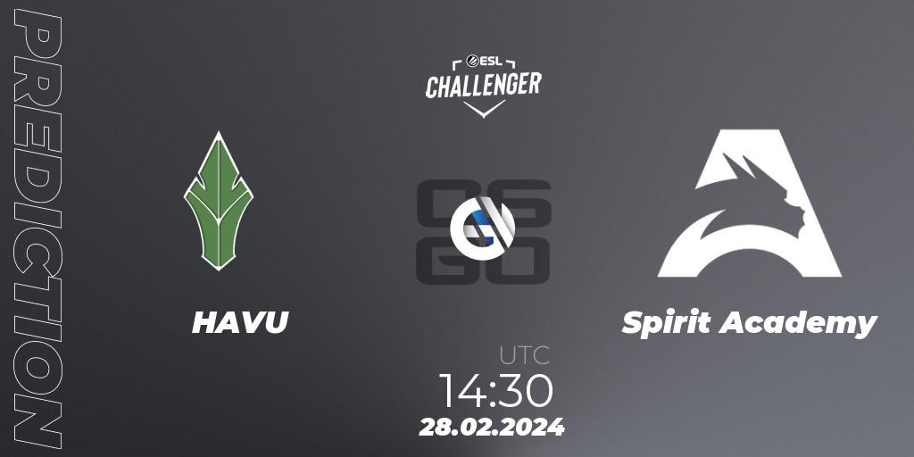 HAVU vs Spirit Academy: Match Prediction. 28.02.2024 at 14:30, Counter-Strike (CS2), ESL Challenger #56: European Closed Qualifier
